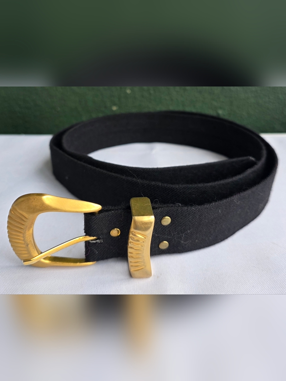 Western style Black Slim Belt with Gold Buckle 38" x 1.25"